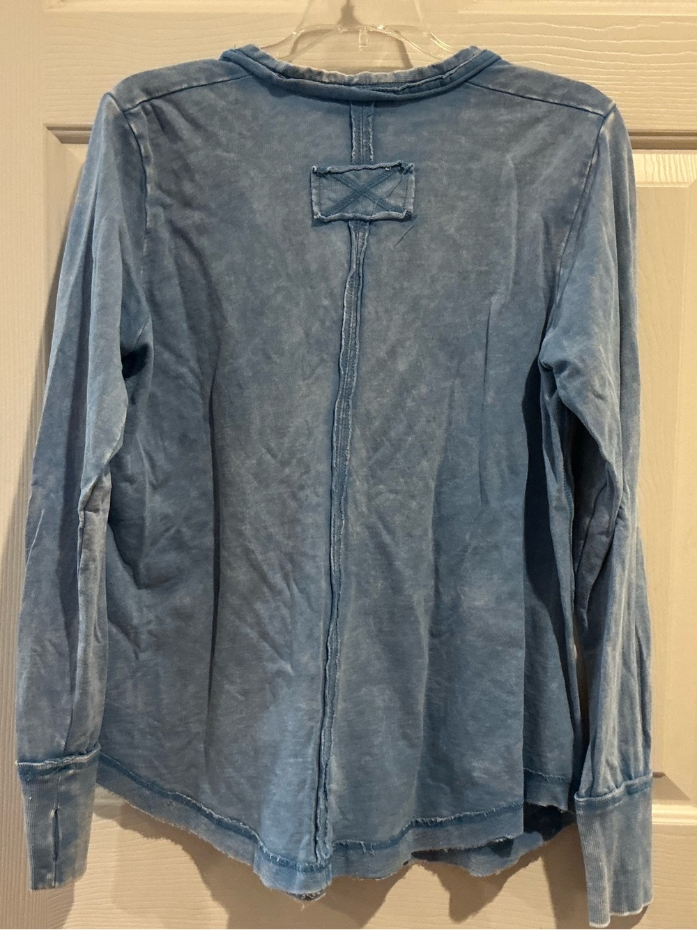 Zenana Outfitters Light Blue Long Sleeve Henley Tee - Picture 2 of 2